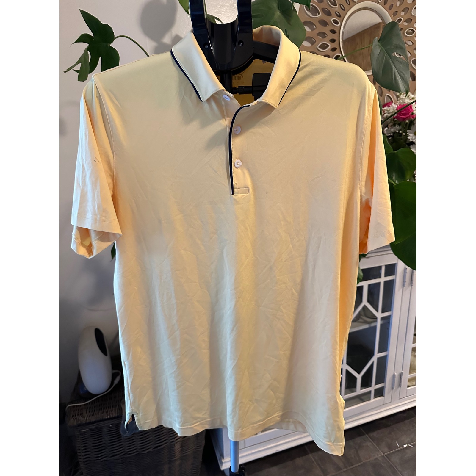 Puma Golf Men's Performance Polo Shirt - Pale Yellow - Size Medium - Euc